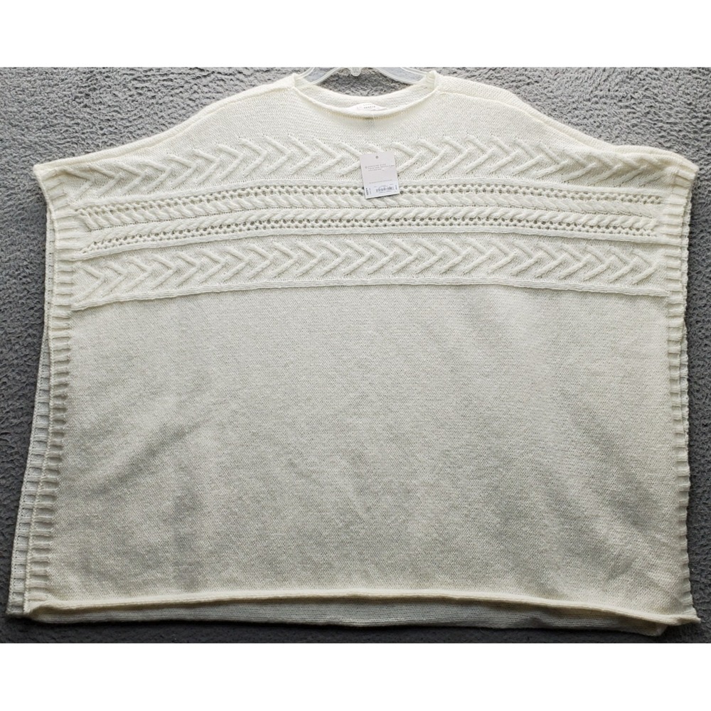LC Lauren Conrad Poncho Sweater Womens One Size Tan Cable Knit Relaxed Crew Neck